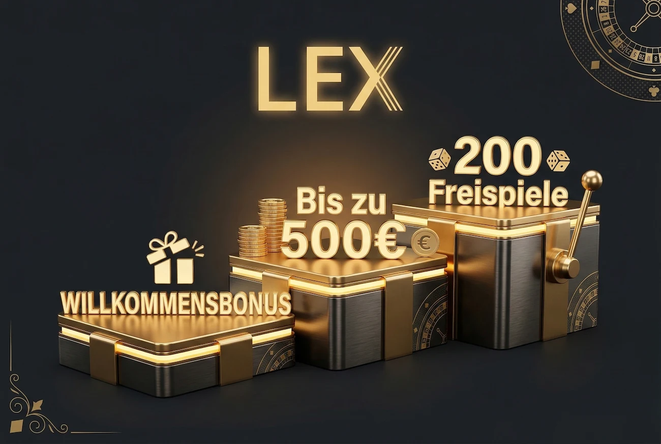 Lex Casino Willkommensbonus Übersicht des 100% Einzahlungsbonus bis 500 Euro plus 200 Freispiele
